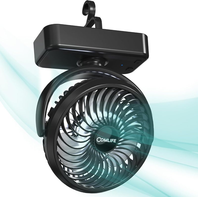 COMLIFE Camping Fan with LED Lantern - Rechargeable Battery Operated Fan, 35H Run Time Max, 3 Speeds, Portable Desk Fan with Hook for Tent Car RV Outdoor Emergency Outage Hurricane - Image 1